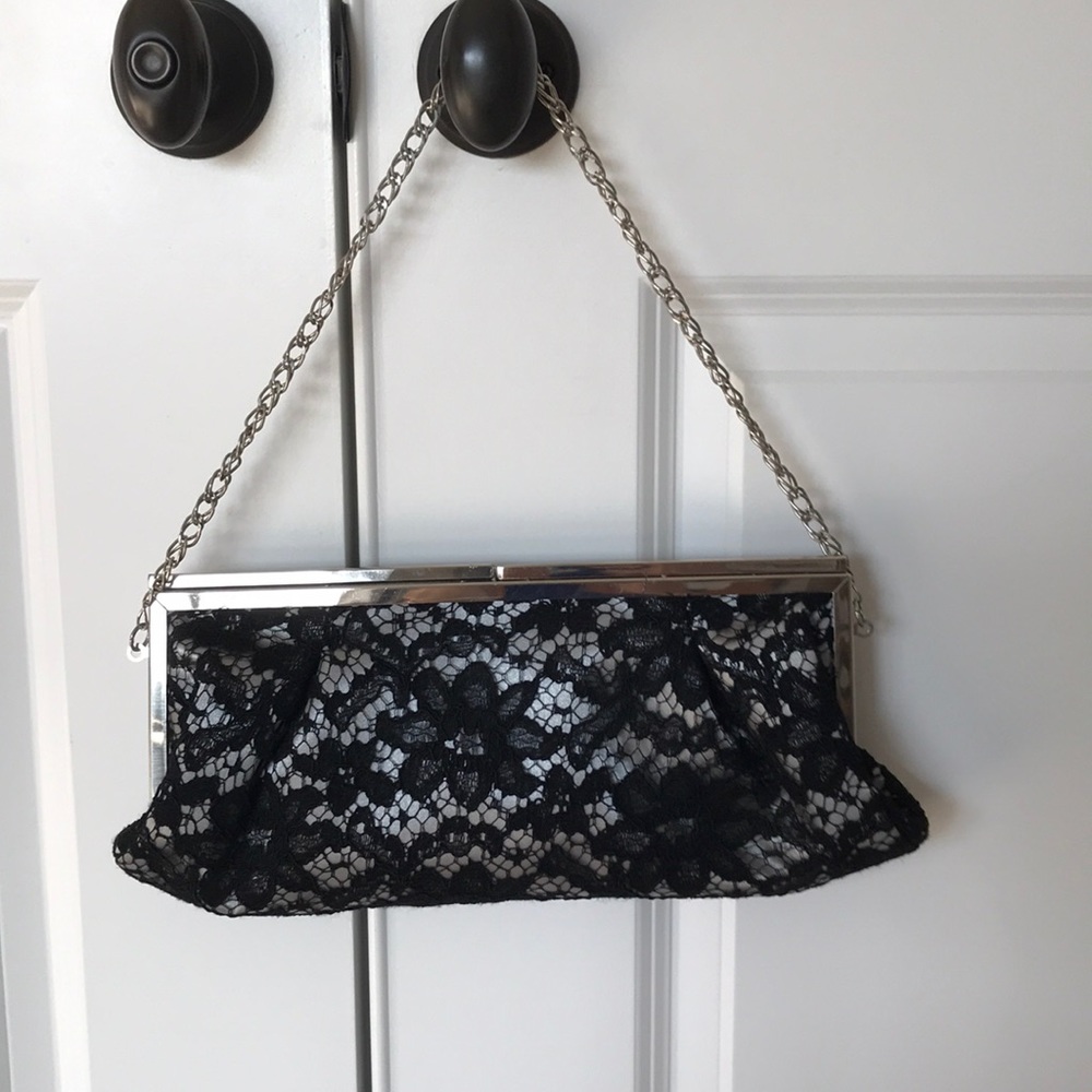 WHBM Black Lace with Silver Clutch
